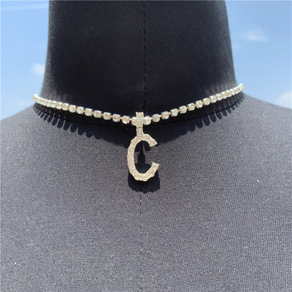 2025 0225  English letter necklace ins women's New with rhinestone pendant simple alloy neck chain necklace