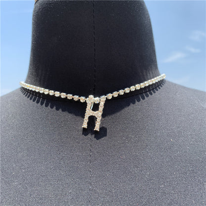 2025 0225  English letter necklace ins women's New with rhinestone pendant simple alloy neck chain necklace