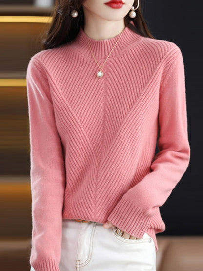 xakxx Urban Long Sleeves Solid Color Half Turtleneck Sweater Tops