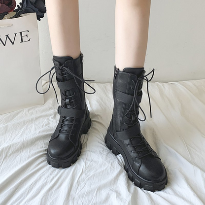 Purpdrank - Women's Shoes New Spring Style Platform Comfortable Boots Zipper Casual Mid-Calf Round Toe Flat with Boots Femmes Bottes