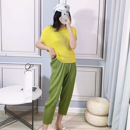 2025 pants women's Harlan pants spring and summer women's clothing new high-waisted nine-point casual pants giant slim pants pleated pants