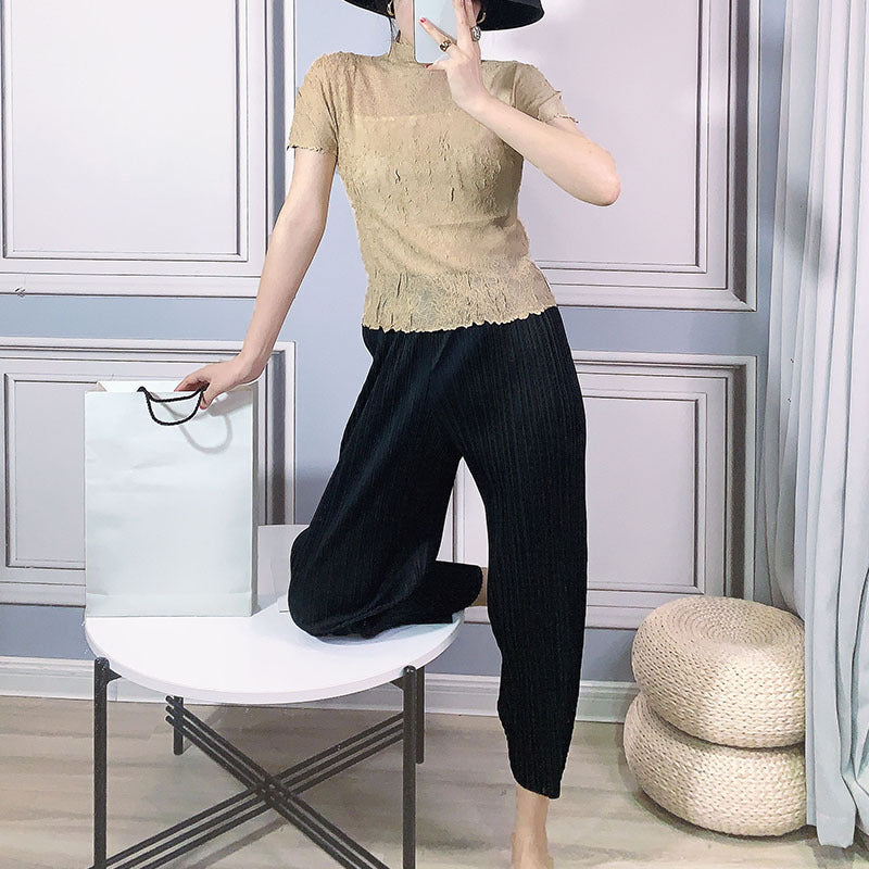 2025 pants women's Harlan pants spring and summer women's clothing new high-waisted nine-point casual pants giant slim pants pleated pants