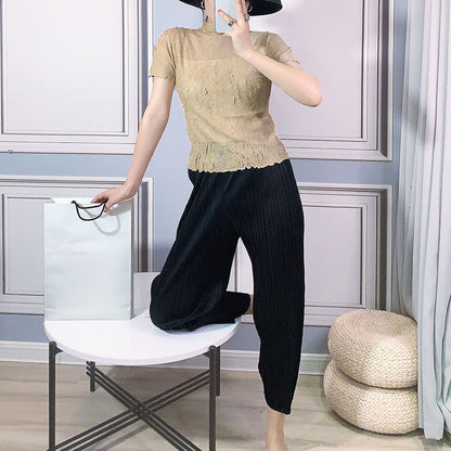 2025 pants women's Harlan pants spring and summer women's clothing new high-waisted nine-point casual pants giant slim pants pleated pants