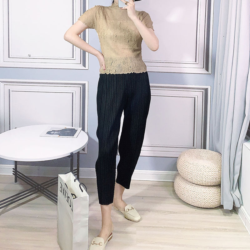 2025 pants women's Harlan pants spring and summer women's clothing new high-waisted nine-point casual pants giant slim pants pleated pants