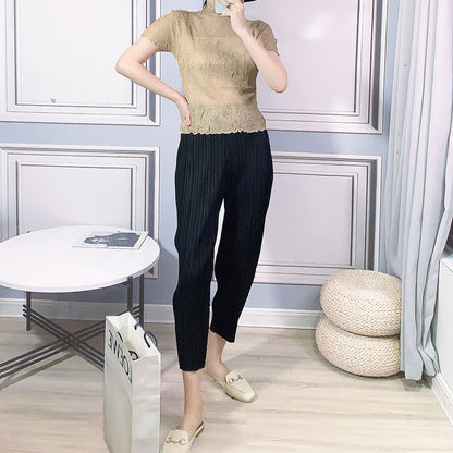 2025 pants women's Harlan pants spring and summer women's clothing new high-waisted nine-point casual pants giant slim pants pleated pants