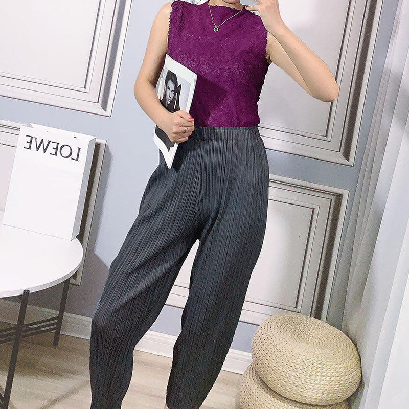 2025 pants women's Harlan pants spring and summer women's clothing new high-waisted nine-point casual pants giant slim pants pleated pants