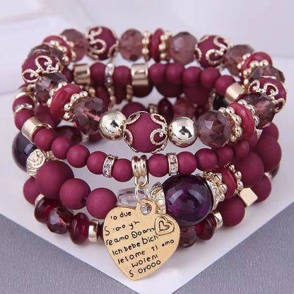 Chic Multilayer Bohemian Stretch Bracelet - Women's Hand Jewelry with Peach Heart Beads, Adjustable, Comfortable, and Stylish Accessory for Everyday Wear