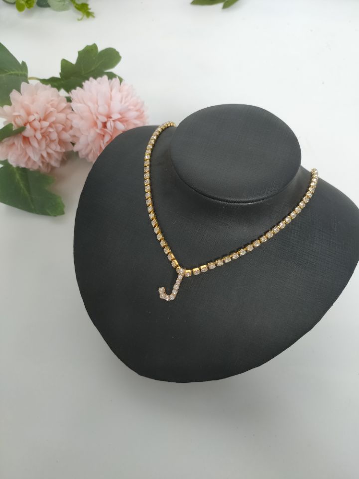 2025 0225  English letter necklace ins women's New with rhinestone pendant simple alloy neck chain necklace