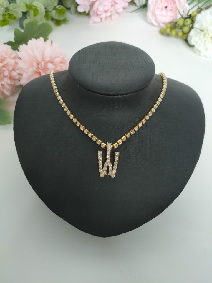 2025 0225  English letter necklace ins women's New with rhinestone pendant simple alloy neck chain necklace