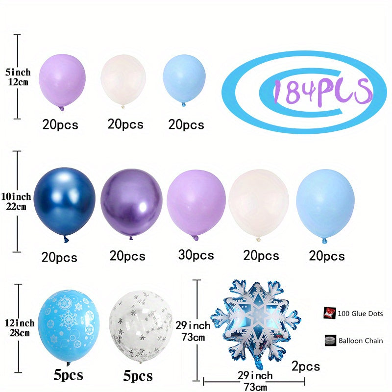 184pcs Snowflake Balloon Garland Arch Kit - Create Stunning Winter Wonderland Scenes for Christmas, Birthday, Anniversary, and Holiday Parties - Indoor Outdoor Decor, Easy to Assemble, Reusable, and Versatile Celebration Decor Supplies