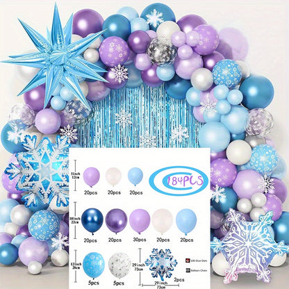 184pcs Snowflake Balloon Garland Arch Kit - Create Stunning Winter Wonderland Scenes for Christmas, Birthday, Anniversary, and Holiday Parties - Indoor Outdoor Decor, Easy to Assemble, Reusable, and Versatile Celebration Decor Supplies