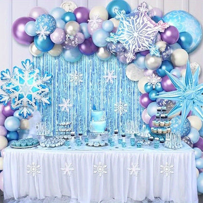 184pcs Snowflake Balloon Garland Arch Kit - Create Stunning Winter Wonderland Scenes for Christmas, Birthday, Anniversary, and Holiday Parties - Indoor Outdoor Decor, Easy to Assemble, Reusable, and Versatile Celebration Decor Supplies