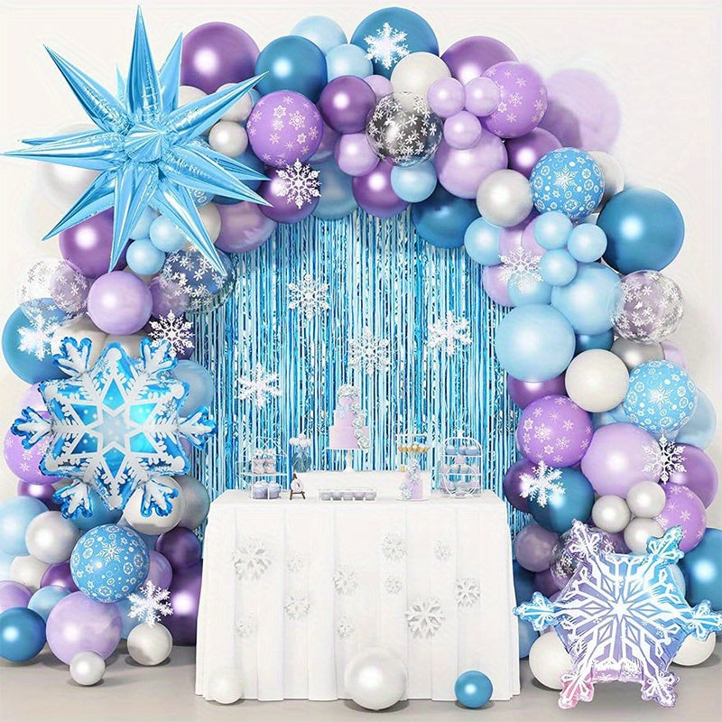 184pcs Snowflake Balloon Garland Arch Kit - Create Stunning Winter Wonderland Scenes for Christmas, Birthday, Anniversary, and Holiday Parties - Indoor Outdoor Decor, Easy to Assemble, Reusable, and Versatile Celebration Decor Supplies