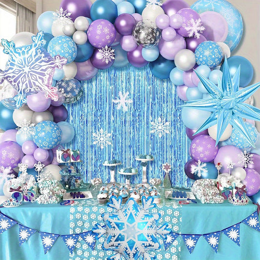 184pcs Snowflake Balloon Garland Arch Kit - Create Stunning Winter Wonderland Scenes for Christmas, Birthday, Anniversary, and Holiday Parties - Indoor Outdoor Decor, Easy to Assemble, Reusable, and Versatile Celebration Decor Supplies