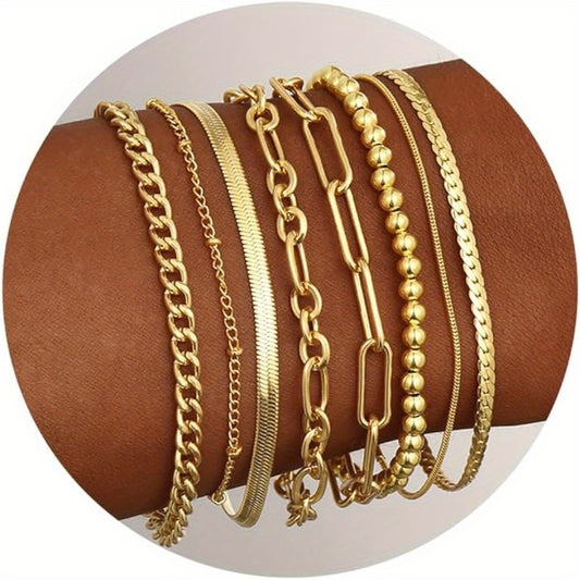 8 Pairs of Stunning Layered Chain Bracelets Pack for Women - Adjustable, Durable, and Versatile Jewelry Accessories - Perfect for Everyday Wear and Gift Giving