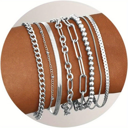 8 Pairs of Stunning Layered Chain Bracelets Pack for Women - Adjustable, Durable, and Versatile Jewelry Accessories - Perfect for Everyday Wear and Gift Giving