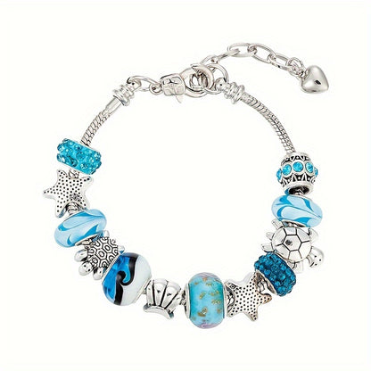 1pc Exquisite Sea Star Turtle Blue Fashion Bracelet - Holiday Ocean Style Decorative Jewelry with Sparkling Accents - Perfect Gift for Beach Lovers and Ocean Enthusiasts
