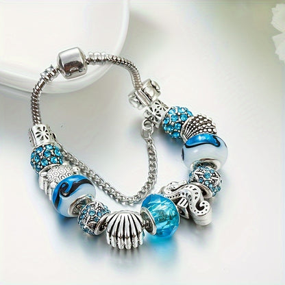 1pc Exquisite Sea Star Turtle Blue Fashion Bracelet - Holiday Ocean Style Decorative Jewelry with Sparkling Accents - Perfect Gift for Beach Lovers and Ocean Enthusiasts