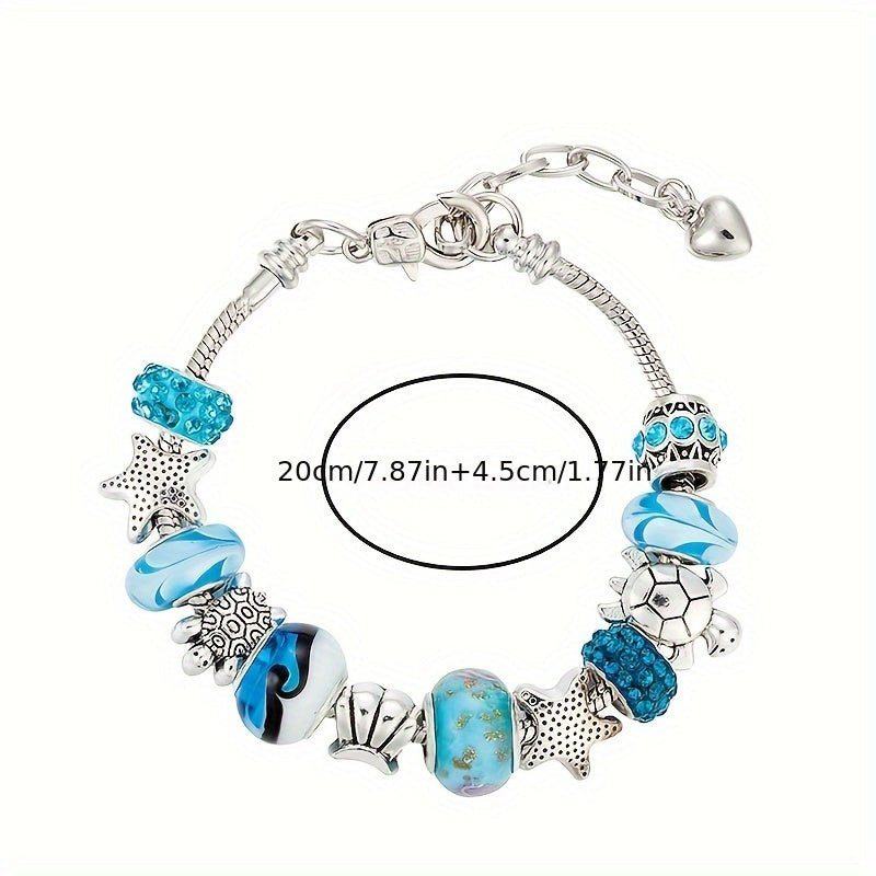 1pc Exquisite Sea Star Turtle Blue Fashion Bracelet - Holiday Ocean Style Decorative Jewelry with Sparkling Accents - Perfect Gift for Beach Lovers and Ocean Enthusiasts