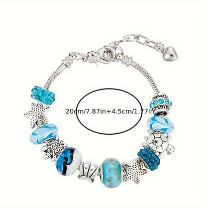 1pc Exquisite Sea Star Turtle Blue Fashion Bracelet - Holiday Ocean Style Decorative Jewelry with Sparkling Accents - Perfect Gift for Beach Lovers and Ocean Enthusiasts