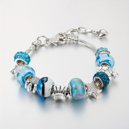 1pc Exquisite Sea Star Turtle Blue Fashion Bracelet - Holiday Ocean Style Decorative Jewelry with Sparkling Accents - Perfect Gift for Beach Lovers and Ocean Enthusiasts