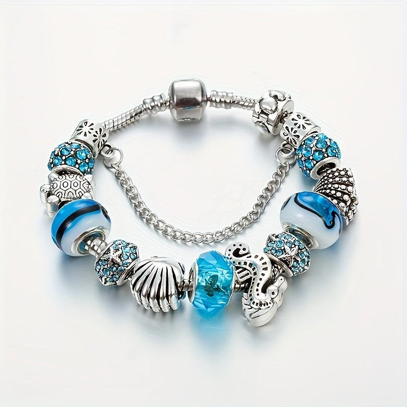 1pc Exquisite Sea Star Turtle Blue Fashion Bracelet - Holiday Ocean Style Decorative Jewelry with Sparkling Accents - Perfect Gift for Beach Lovers and Ocean Enthusiasts