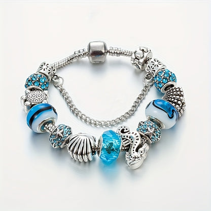 1pc Exquisite Sea Star Turtle Blue Fashion Bracelet - Holiday Ocean Style Decorative Jewelry with Sparkling Accents - Perfect Gift for Beach Lovers and Ocean Enthusiasts