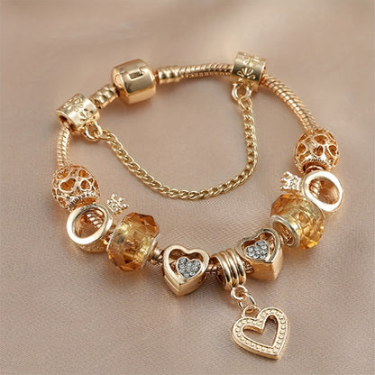 1PC Exquisite Golden Alloy Love Beads Charm Bracelet - Color Preserving Plating, Fashionable, Valentine's Day Gift, DIY Jewelry Accessories for Women, Anniversary, Birthday, or Romantic Occasions