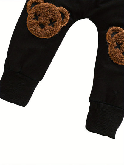 1-5 Years Kids Boys Autumn Spring Tracksuit, Fluffy Cartoon Bear O-Neck Long Sleeves Sweatshirt + Elastic Waist Pants for Little Boys