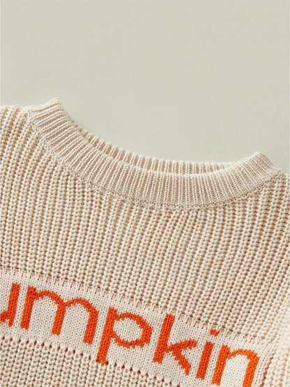 Toddler Baby Girls Boys Halloween Sweater, Letter Print Long-Sleeved Round Neck Pullover Knitwear