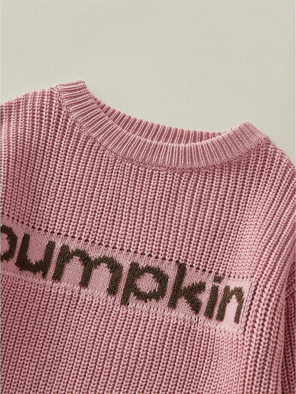 Toddler Baby Girls Boys Halloween Sweater, Letter Print Long-Sleeved Round Neck Pullover Knitwear