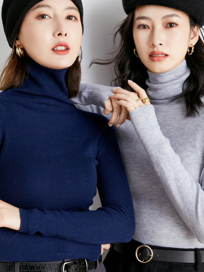 xakxx Simple Skinny Long Sleeves Solid Color High-Neck Sweater Tops Pullovers
