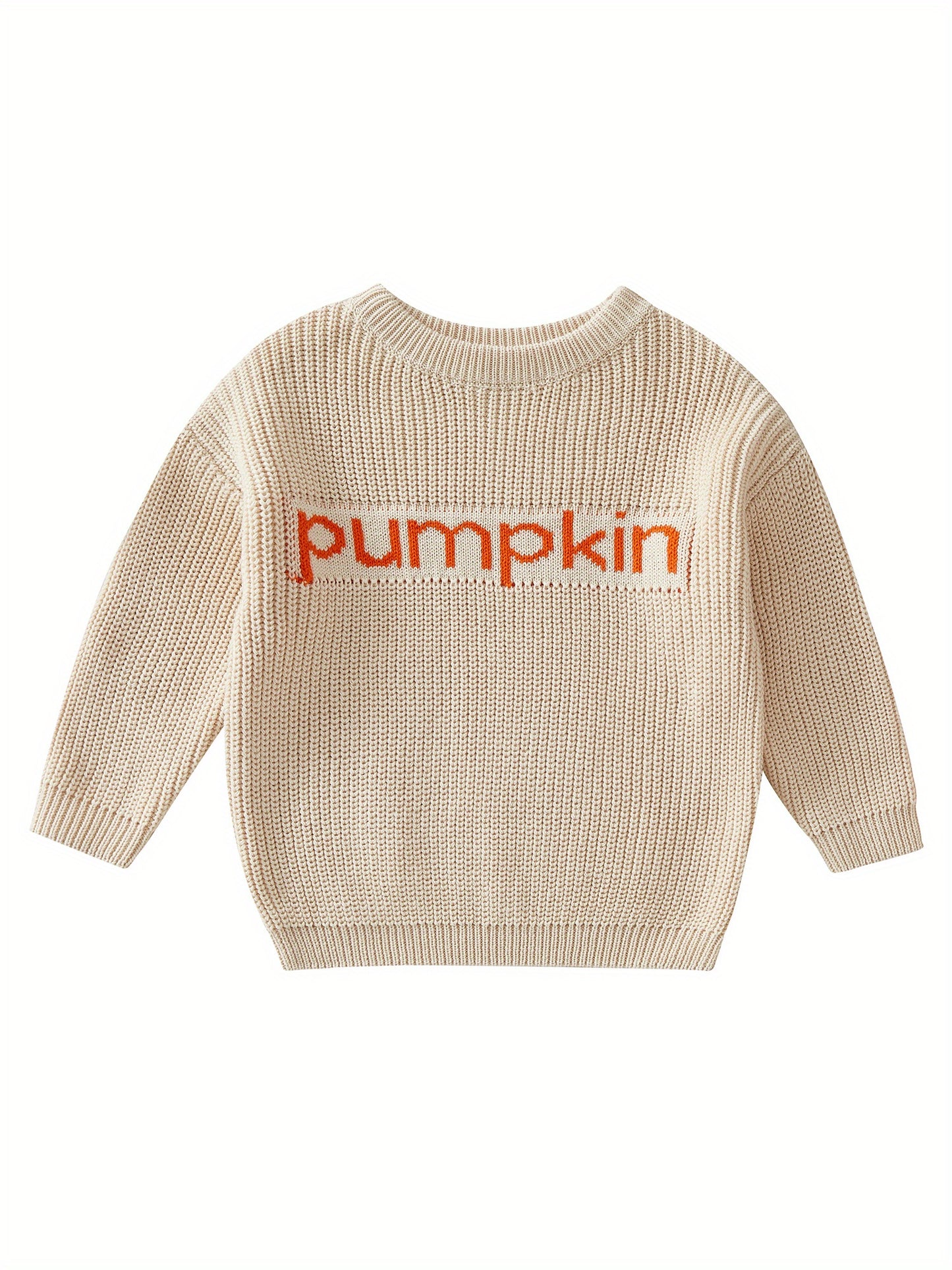 Toddler Baby Girls Boys Halloween Sweater, Letter Print Long-Sleeved Round Neck Pullover Knitwear