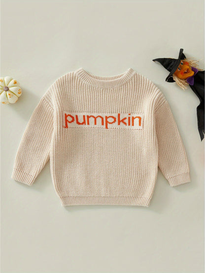 Toddler Baby Girls Boys Halloween Sweater, Letter Print Long-Sleeved Round Neck Pullover Knitwear