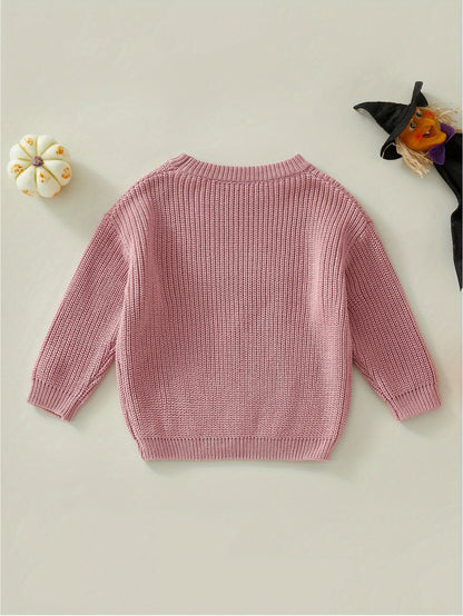 Toddler Baby Girls Boys Halloween Sweater, Letter Print Long-Sleeved Round Neck Pullover Knitwear