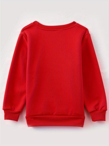 1pc Festive Christmas Crew Neck Sweatshirt for, Casual Polyester Long Sleeve Top with Slight Stretch, Regular Fit Knit Fabric with Santa Hat Print, Holiday Graphic Pullover for