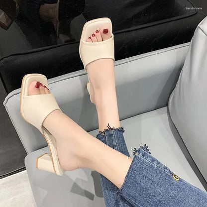 Slippers  Summer Colorful Sandals Pink Blue High Heels Women Black White Elegant Slip On Pumps Ladies Sexy Beach Slides