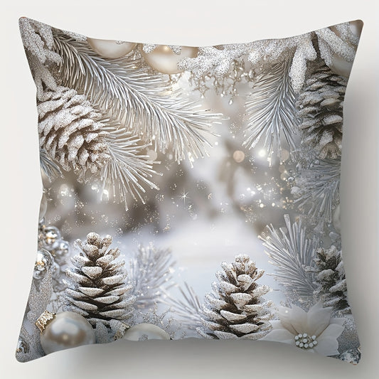 4-Piece Set of Contemporary Christmas Throw Pillow Covers, Hand Wash Only, Zipper Closure, 17.72" Woven Polyester Decorative Cushions with Santa, Snowman, Pine Cone Print for Living Room, Office, Sofa