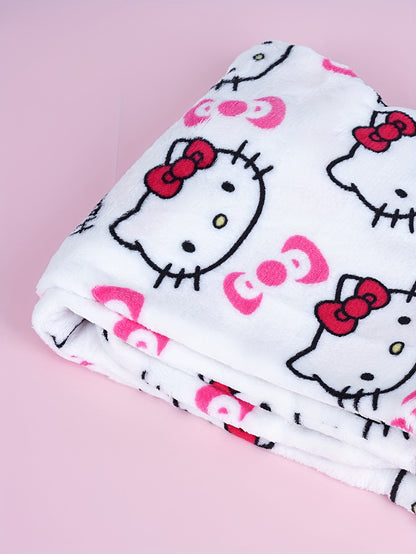 Hello Kitty Flannel Pajama Set for Women - Soft, Warm, White Anime Cartoon Print Lounge Pants - Autumn Fashion Gift Idea