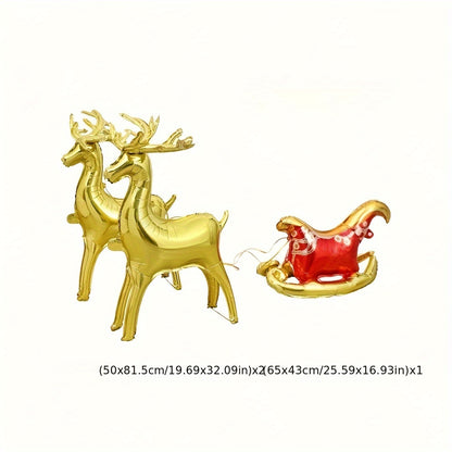 1pc Golden Foil Reindeer Balloon, Large Christmas Party Balloon, Festive Winter Theme Birthday Decor, Christmas New Year Garden Decoration, Aluminum Film, No Power Required, Home Kitchen Party Supplies