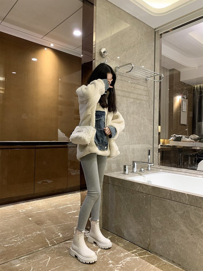Purpdrank - 2023 New Chunky Boots Fashion Platform Women Ankle Female Sole Pouch Ankle Botas Mujer Round Toe Slip-On Botas Altas Mujer