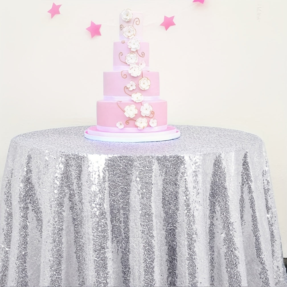 1pc, Luxurious Golden Round Sequin Tablecloth - Dazzling Table Cover for Bridal Shower, Birthday, Wedding, Dessert, Banquet, and Room Decor - Spreads Elegance and Sophistication on Tables