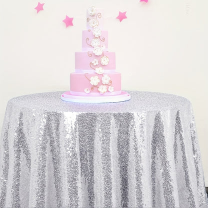 1pc, Luxurious Golden Round Sequin Tablecloth - Dazzling Table Cover for Bridal Shower, Birthday, Wedding, Dessert, Banquet, and Room Decor - Spreads Elegance and Sophistication on Tables