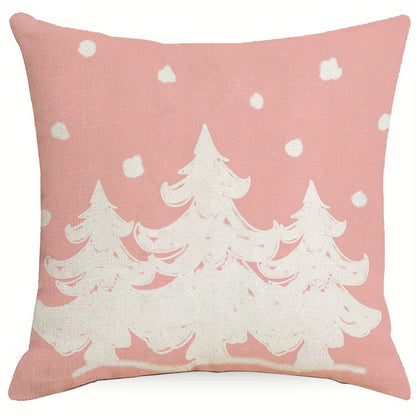 1pc Vibrant Christmas Cartoon Linen Blend Throw Pillow Case, Colorful Square Cushion Cover for Living Room Bedroom Couch Sofa, Single-Sided Printed Decorative Pillowcase with No Pillow Insert