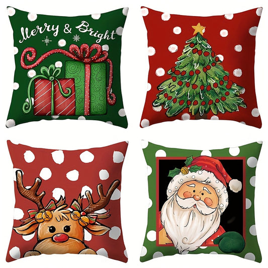 4pcs Christmas Throw Pillow Covers, Decorative Home Decor for Bedroom, Living Room, Sofa, Car
