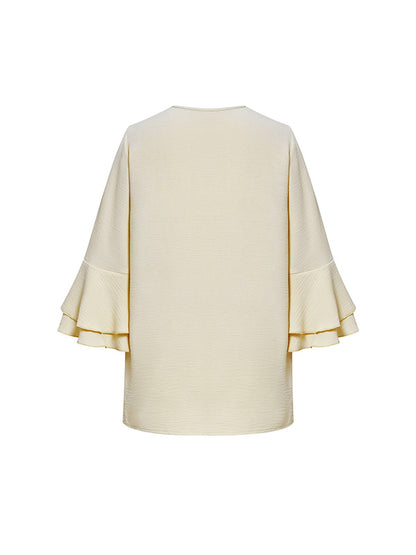 xakxx Half Sleeves Loose Solid Color V-Neck T-Shirts Tops