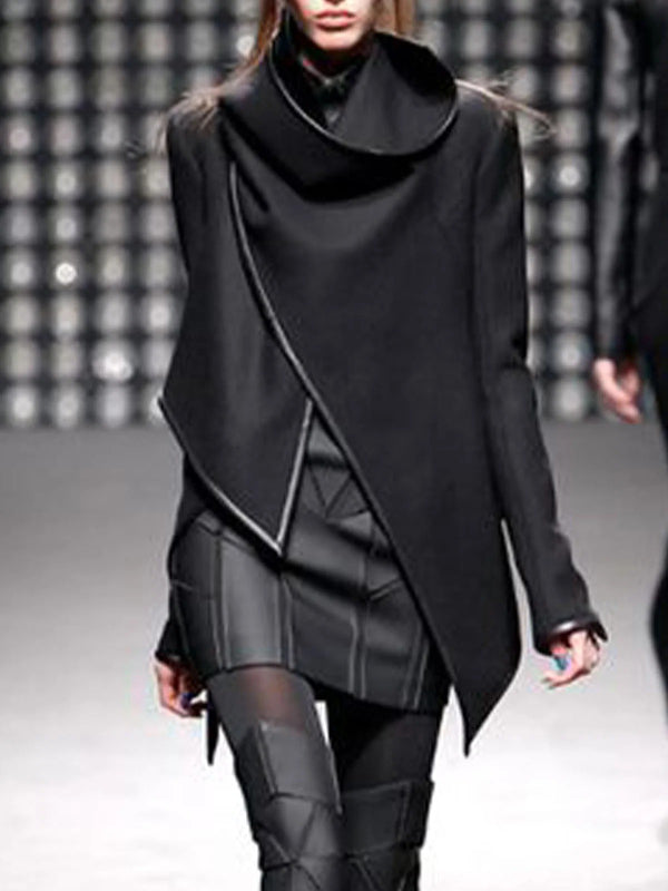 xakxx Original Asymmetric Split-Joint High-Neck Woolen Coat