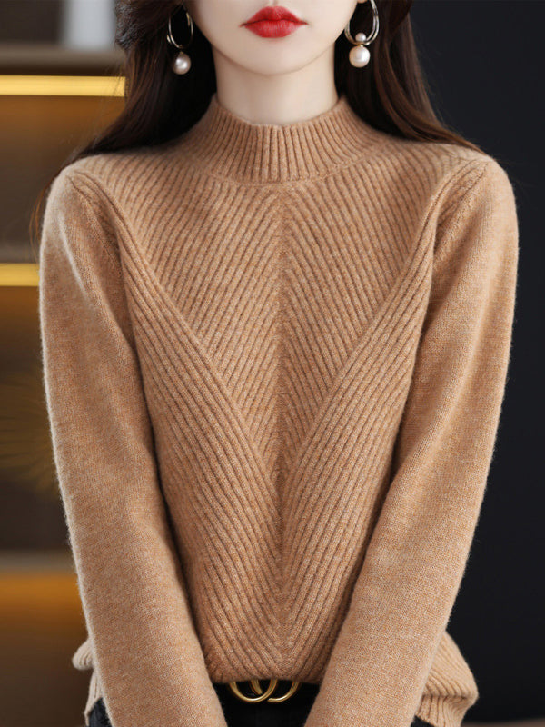 xakxx Urban Long Sleeves Solid Color Half Turtleneck Sweater Tops
