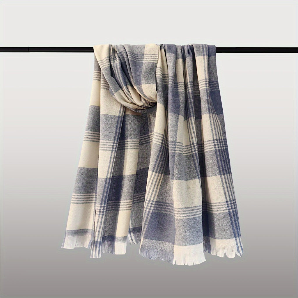 1pc Soft & Warm Short-bearded Plaid Long Scarf Winter Scarf