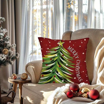 4pcs, Merry Christmas Throw Pillow Covers, Cute Reindeer Snowman Xmas Tree Stripes Print Cushion Covers, 18in*18in, Winter Holiday Farmhouse Home Decor Pillowcases, For Porch Patio Couch Sofa Living Room Outdoor, Set Of 4, Without Pillow Inserts